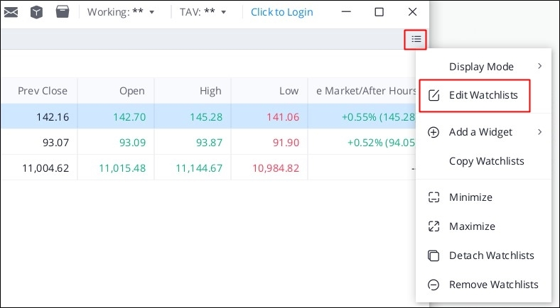 Edit Watchlists - 관심종목 편집