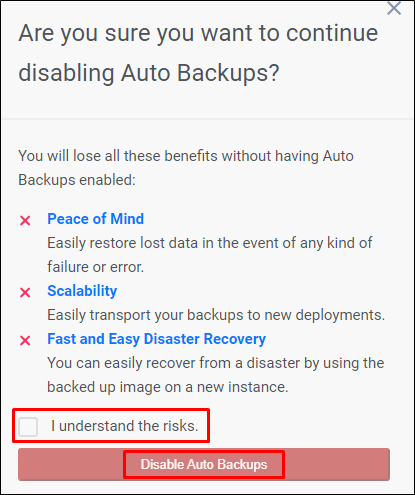 Auto Backup Disabled